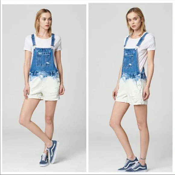 NWT💎 Blank NYC Dip Dye Bleached Distressed Cotton Overall Shorts size 27 - Picture 1 of 9
